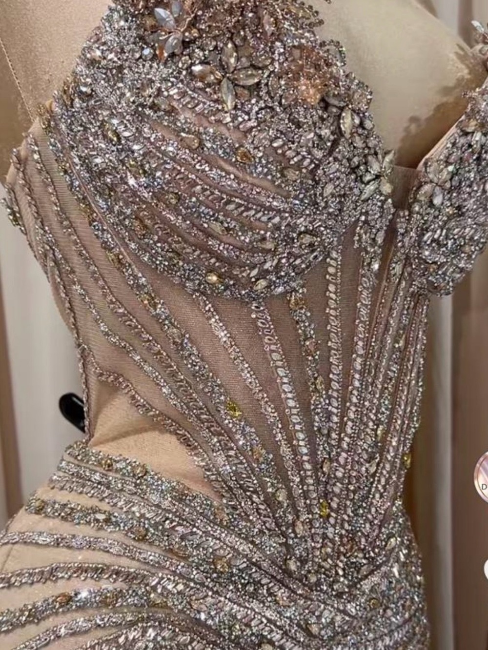 Embellished Nude Evening Dress with Crystal Detailing